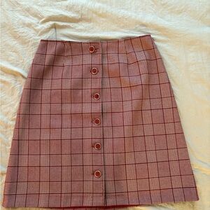 Elegant Burgundy Plaid A-Line Skirt